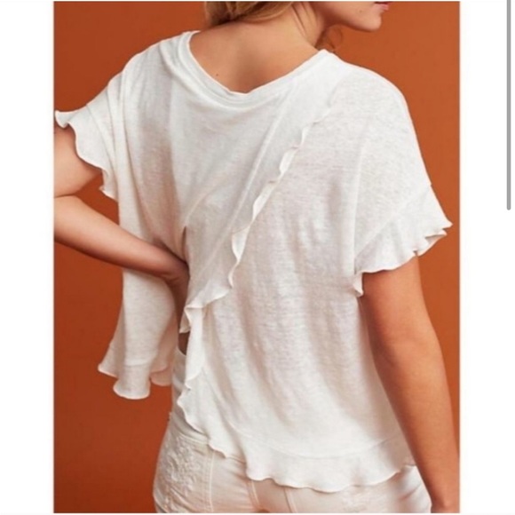Anthropologie Eri + Ali Linen Ruffle Ivory Blouse Sz XS NWT - Picture 1 of 7